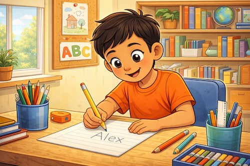 Boy writing at his desk