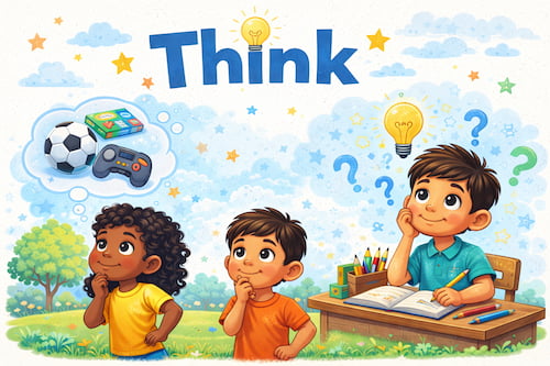 Children pondering in a bright landscape