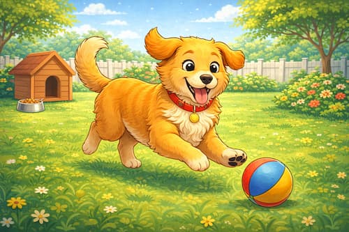 Playful pup in a sunny backyard