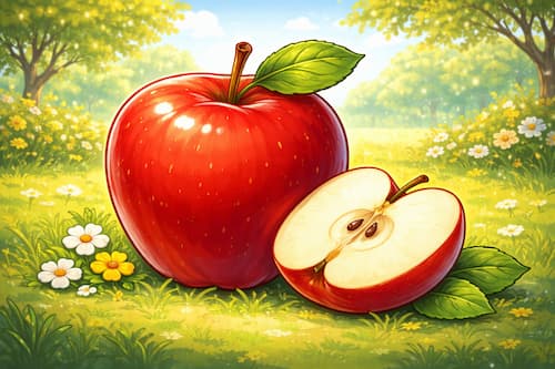 Shiny red apple on grassy surface