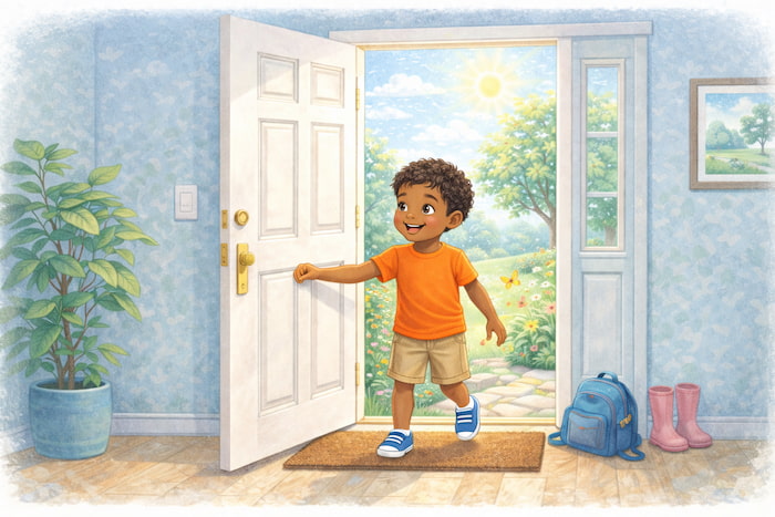 Stepping into a sunny day