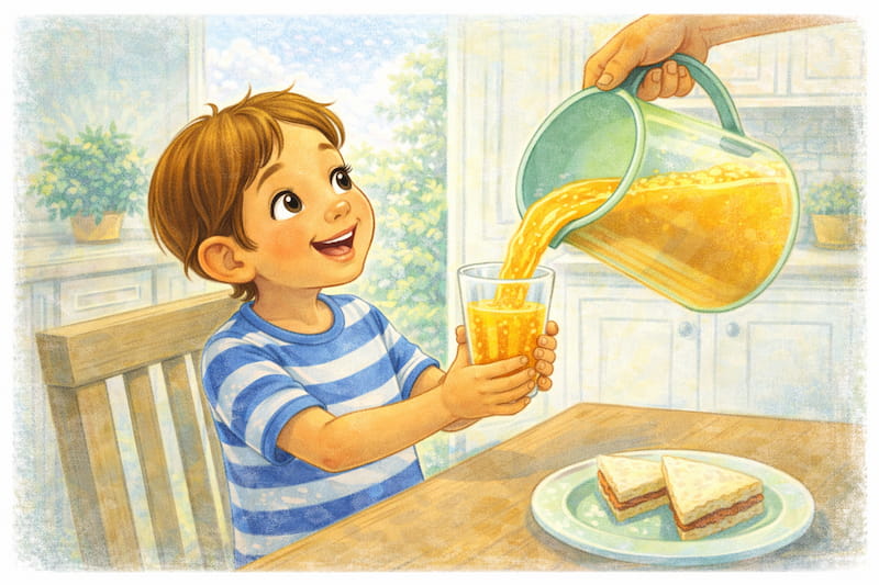A boy receiving orange juice