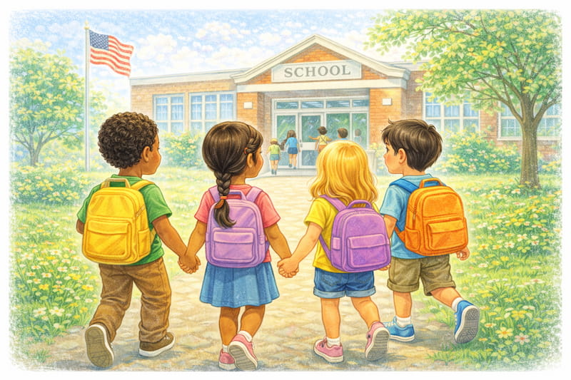 Children heading to school in the morning