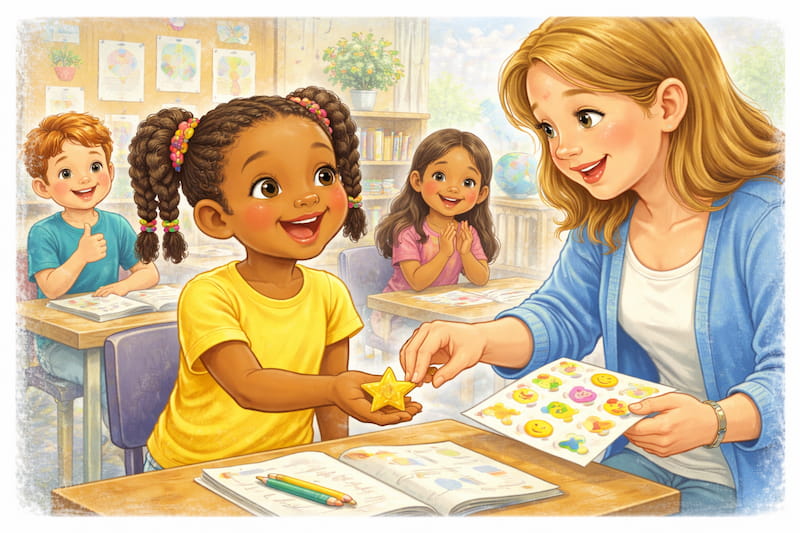 Excited student receives a gold star