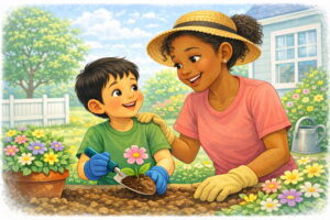 Gardening together in the sunshine