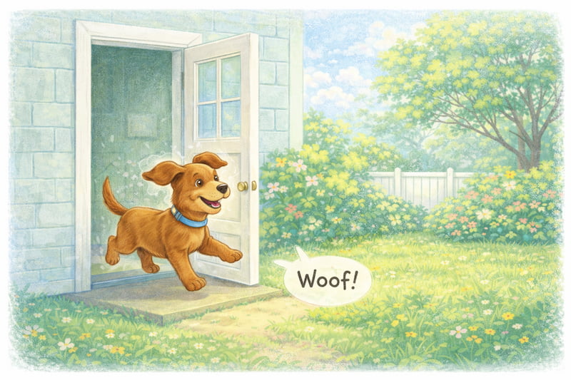 Happy dog running into the garden