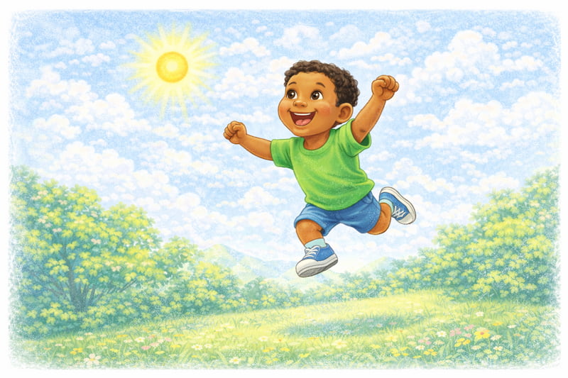 Joyful leap in a sunny meadow