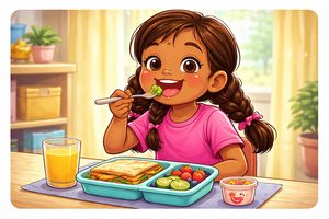 Cheerful girl enjoying her lunch