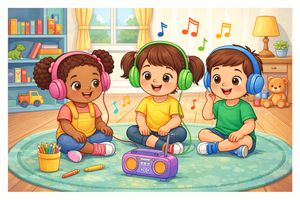 Joyful music moment in playroom
