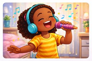 Singing with joy in her space