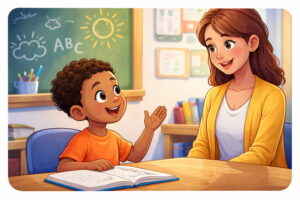 Teacher and student in class chat